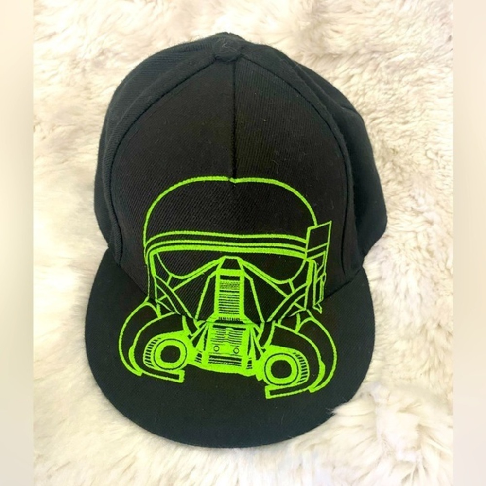2016 Star Wars Black Stormtrooper Neon Green Hat Flat Bill Adjustable SnapBack